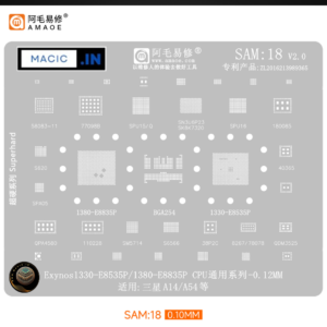 Amaoe SAM18 0.12mm Exynos 1330-E8535P / 1380-E8835P CPU BGA Reballing Stencil for Samsung A14 / A54